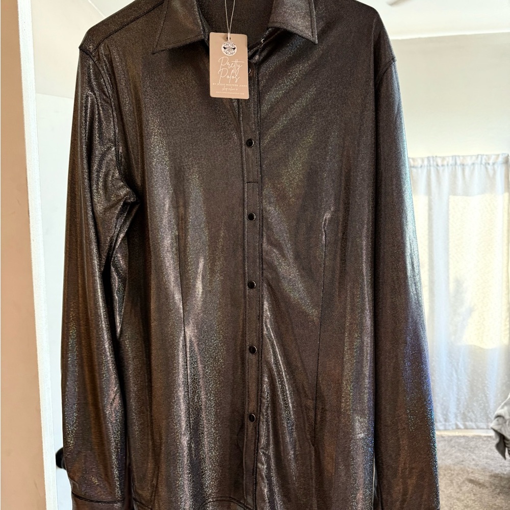 Shimmering Black Button Down Shirt for Women